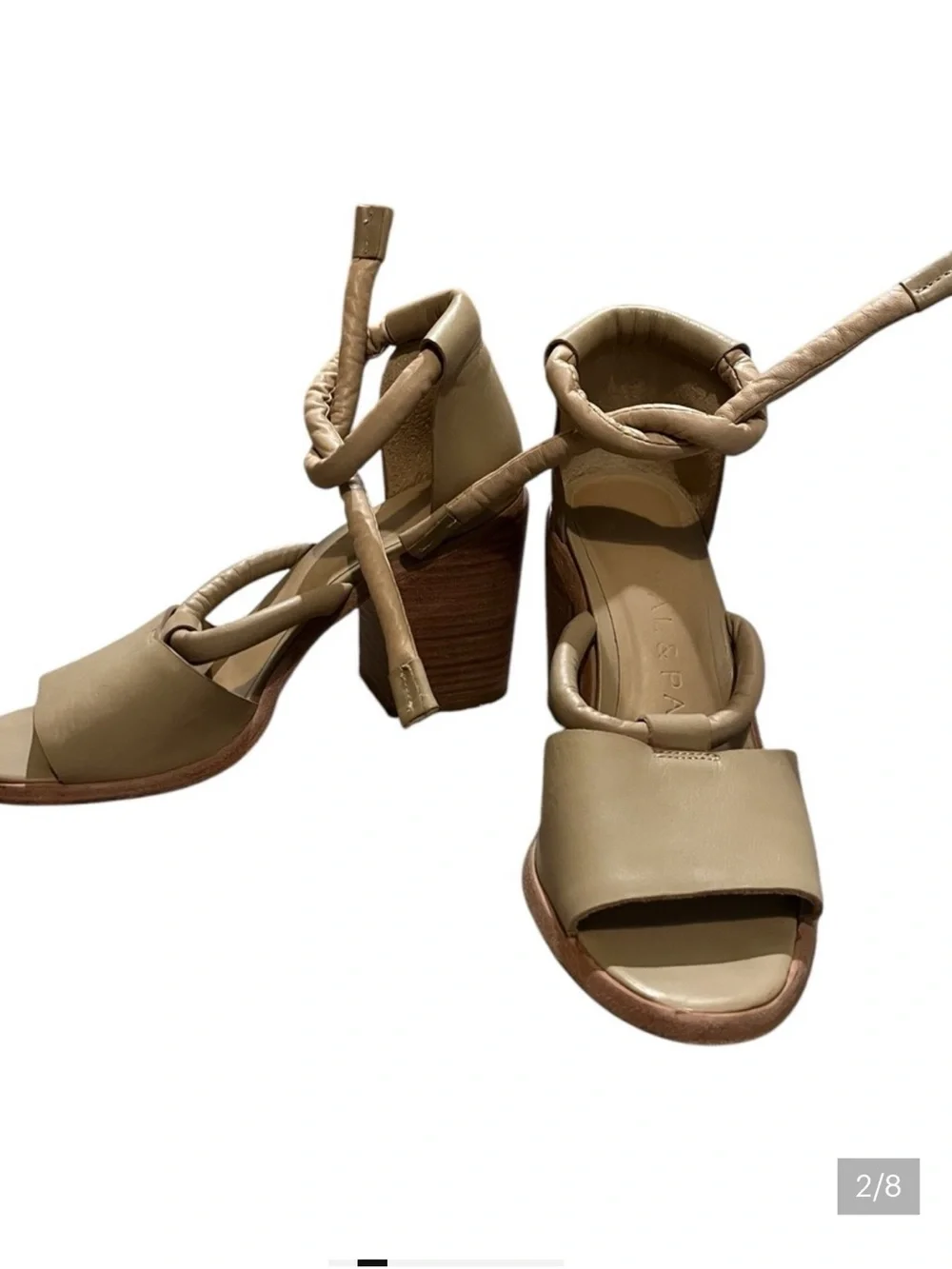 Wal & Pai Alespa Neutral Tan Leather Block-Heel Sandals with Wrap Straps